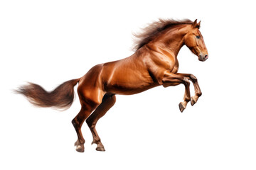 Fototapeta premium Single jumping horse isolated on white transparent background.
