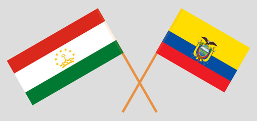 Crossed flags of Tajikistan and Ecuador. Official colors. Correct proportion