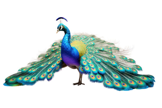 Peacock image isolated on white transparent background.
