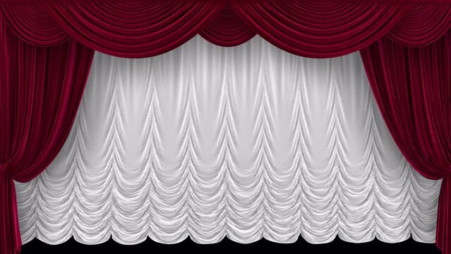 Velvet red theater curtains with lift up curtains with alpha channel