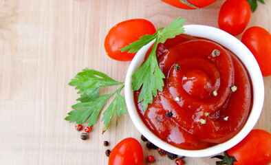 tomato sauce ketchup in a bowl on the table