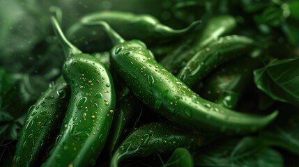Green chili close-up. Generative AI - obrazy, fototapety, plakaty