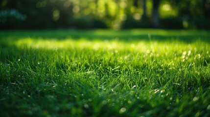 Green grass field. Generative AI - obrazy, fototapety, plakaty
