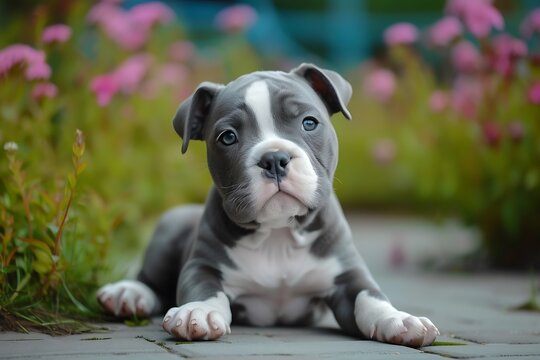 cute spaniel puppy pictures American Bully dog wallpapers, in the style of dark silver and sky-blue, hector guimard