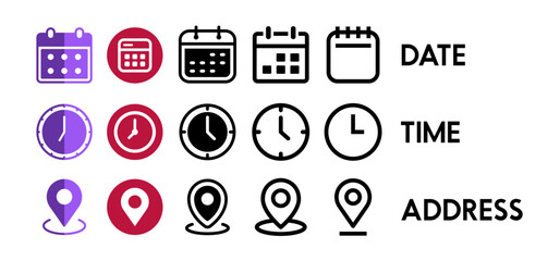 Date, Time, Address or Place Icons Symbol 03