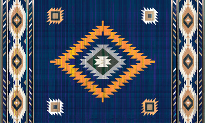 Navajo tribal vector nevy blue seamless pattern. Native American ornament. Ethnic South Western decor style. Boho geometric ornament. Mexican blanket, rug. Woven carpet illustration	