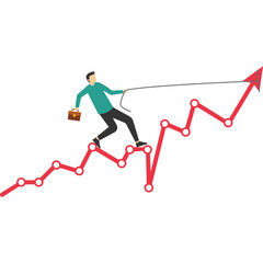 prediction concept, Profit growth, economic uptrend or investment growth, increase or growth graph, cheerful woman with graph pointing up and rising financial graph.