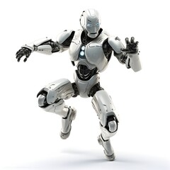 Fototapeta premium robot man jumping isolated on white background