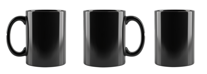 Customizable Black Ceramic Coffee Mug Mockup, 11 oz - Ideal for Sublimation & Print-On-Demand Services, Featuring Multiple Views