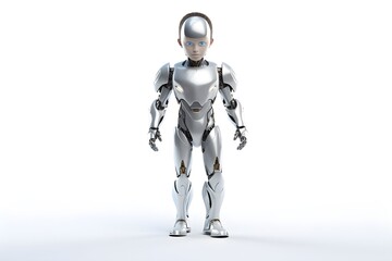 Fototapeta premium robot child stand isolated on white background