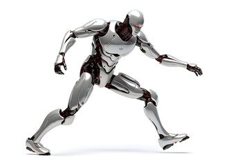 Fototapeta na wymiar robot man running isolated on white background
