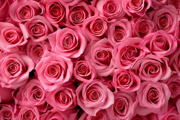 Pink roses ,valentine's day background,top view.