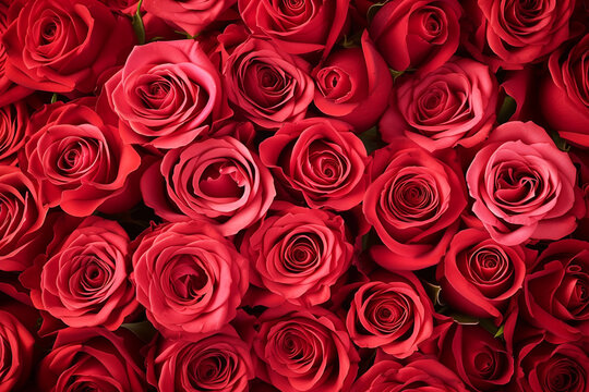 Red roses ,valentine's day background,top view.Many red roses are shown in the background.
