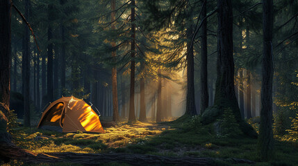 Tent in forest. 
