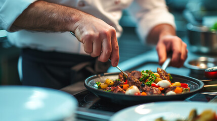 A close-up of the hands of a chef passionately preparing a meal