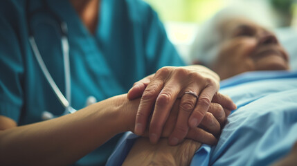 A close-up shot of a caregiver offering comfort and support to a patient - Powered by Adobe