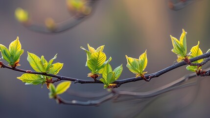 Young leaves on branches. Generative AI
