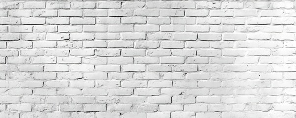 Obraz premium Panoramic background of wide white brick wall texture. Home or office design backdrop, Generative AI