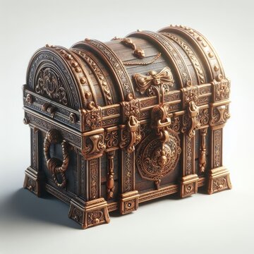 wooden treasure chest with coins
