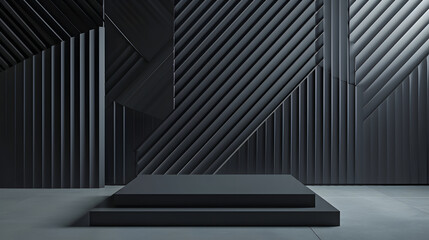 modern solid black podium with geometric background