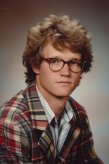 Fototapeta na wymiar a vintage high school portrait of a young man from the 1980's