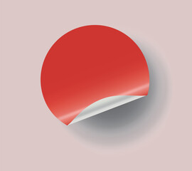 realistic red paper round sticker with peeling corner and shadow. sticker mockup 