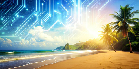 Scene of a relaxing beach and can communicate via digital system. - Powered by Adobe