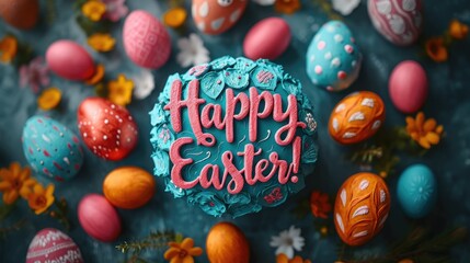 Happy Easter !Congrats card or banner with easter eggs
