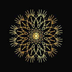 Golden mandala on a black background, vector illustration.