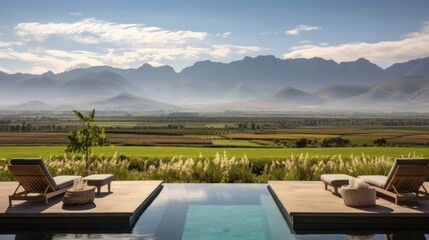 Fototapeta premium View from the magnificent estate of the stretching mountain range