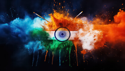 Flag made of dust and paint , happy holi indian concept