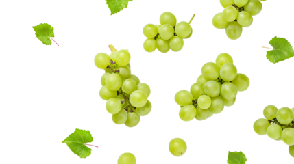Flat lay of green grape on white background 