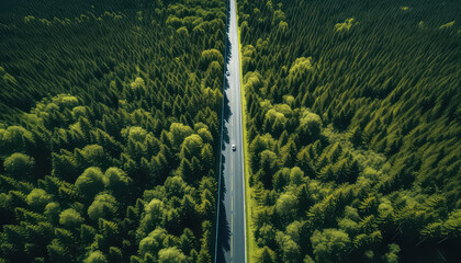 Top view of highway and forest , safe nature day concept