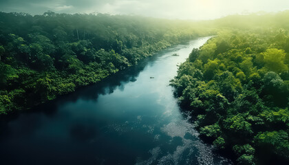 Top view of the river and forest , safe nature day concept - Powered by Adobe