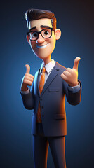 Visionary 3D Character Businessman Reveling in Success, Radiating Confidence