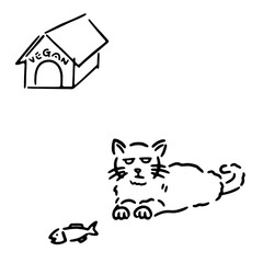 猫（ビーガン）と魚のベクター画像