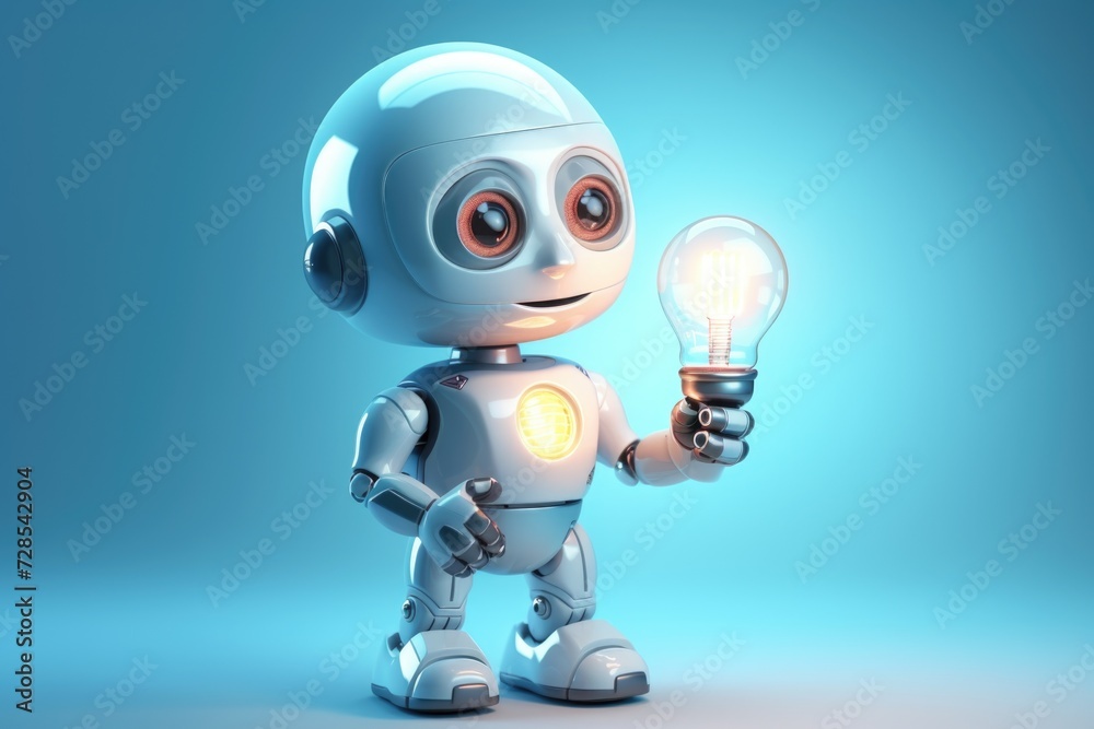 Aufkleber a robot holding a light bulb. perfect for illustrating innovation and technology concepts