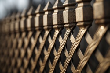A detailed view of a black and gold fence. Perfect for adding an elegant touch to any design or project