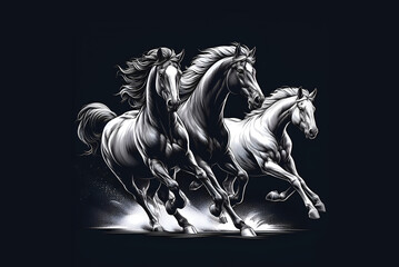 Obraz na płótnie Canvas running horses on black background