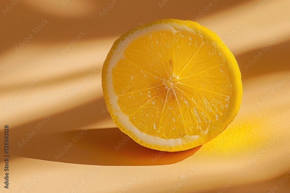 Aufkleber A half of a lemon sitting on top of a table. Perfect for adding a fresh touch to your food and beverage related designs
