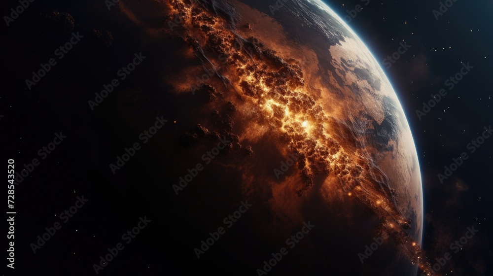 Poster a captivating image of the earth as seen from space during nighttime. this picture can be used to de