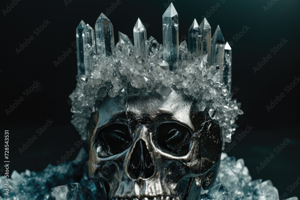 Poster a skull adorned with a crown made of glistening crystals. perfect for adding an edgy and mystical to