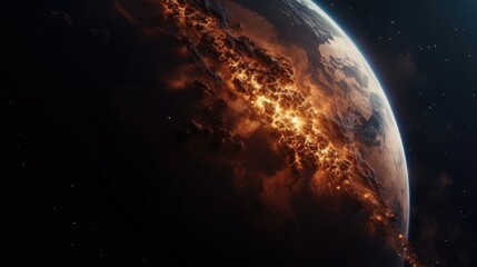 A captivating image of the Earth as seen from space during nighttime. This picture can be used to depict the beauty and wonder of our planet from a unique perspective