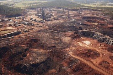 Aerial view of a large open pit. Perfect for industrial or mining concepts