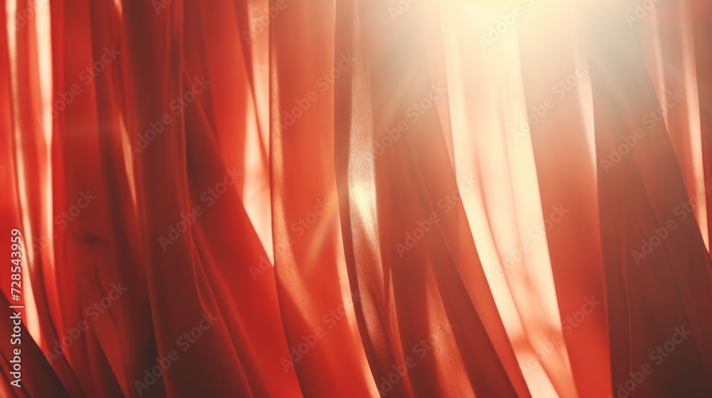 Poster a vibrant red curtain with the warm sunlight shining through. perfect for adding a touch of drama an
