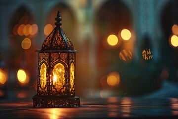 A single lantern shines brightly in the darkness. Perfect for adding a warm glow to any setting