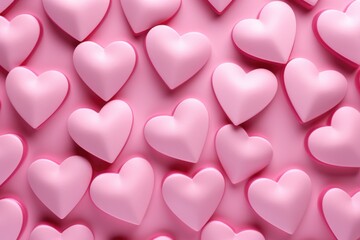 Pink hearts scattered on a pink background. Perfect for Valentine's Day or romantic occasions