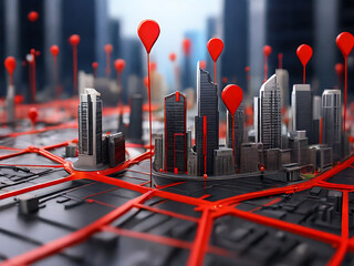 3D Location Folded Paper Map, Search Bar and Pin Isolated. Red GPS Pointer Marker Icon. GPS and Navigation Symbol.