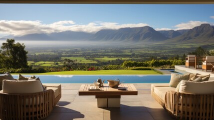 Obraz premium View from the magnificent estate of the stretching mountain range