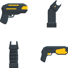 Electric shocker icons set cartoon vector. Electroshock weapon for self defense. Personal safety